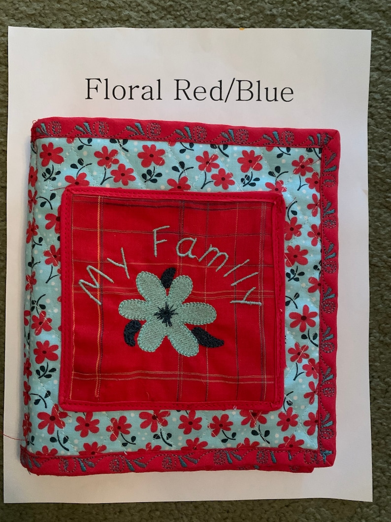 Red with blue flowers on one side and blue with red flowers on the other