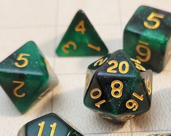 Haunted Forest Black Green shimmer Polyhedral DnD Dice Set for D&D, Pathfinder, and TTRPG dice games
