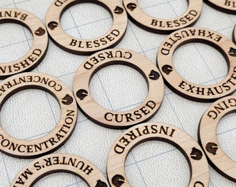 Maple Wood Condition Buff Effect Rings (Set of 15) TTRPG, D&D Dungeons and Dragons 5E, Pathfinder role playing games