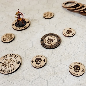 Wood NPC Tokens - Monster Markers (Set of 15) TTRPG, D&D Dungeons and Dragons 5E, Pathfinder role playing games