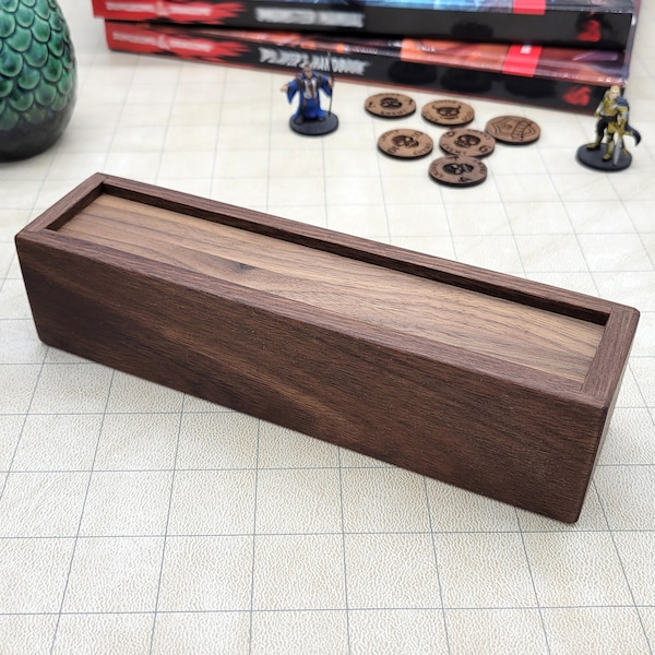 Walnut RPG dice vault for Pathfinder, D&D, Dungeons and Dragons, Warhammer, dice box chest