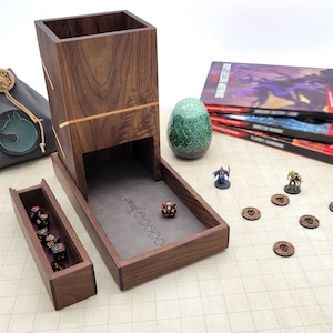 Walnut Wood Dice Tower and Tray: Maple Baffles, D&D, Pathfinder