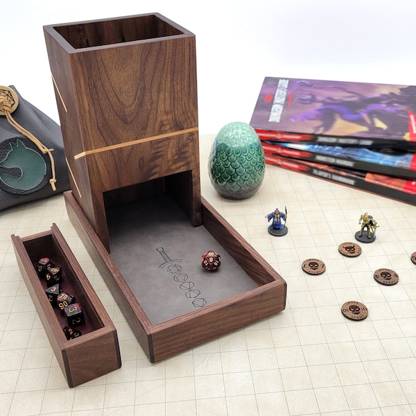 Wood Dice Tower and Tray - Pathfinder, D&D, Dungeons and Dragons, Warhammer, dice tumbler