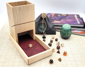 Tour à dés et plateau en bois d'érable : chicanes en noyer, D&D, Pathfinder