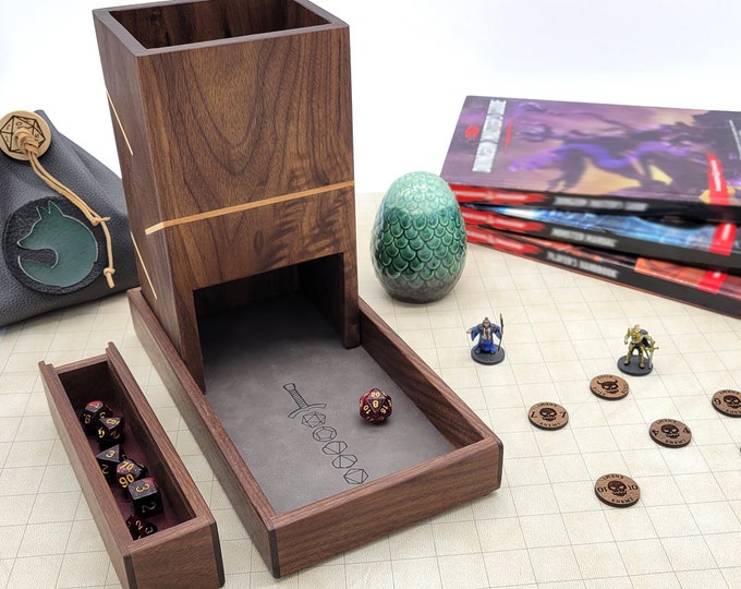 Walnut Wood Dice Tower and Tray: Maple Baffles, D&D, Pathfinder