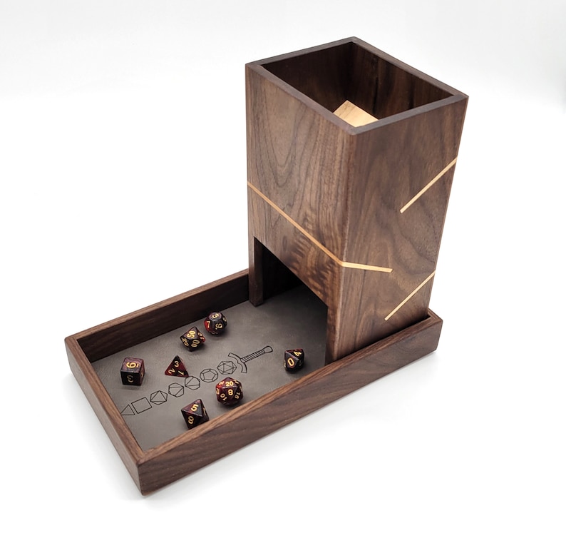walnut wood dice tower from green fox woodworking