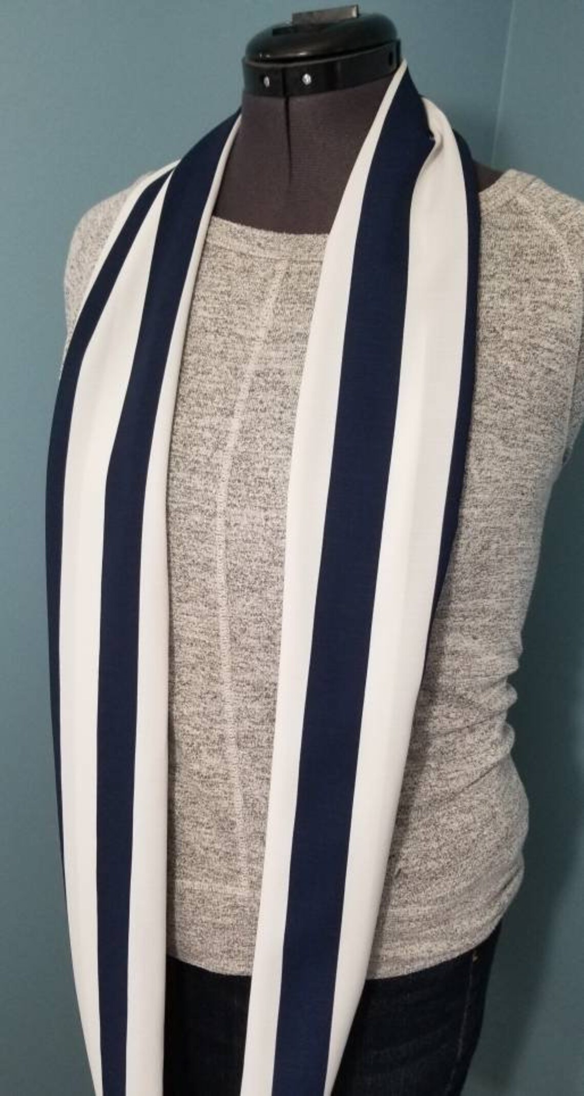 Navy and White Stripe Infinity Scarf LONG Etsy