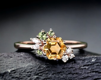 Vintage Citrine Ring-925 Sterling Silver Ring-Golden Citrine Ring- Statement Ring-Wedding Ring-Anniversary Ring-Birthstone Gift-Gift For Her