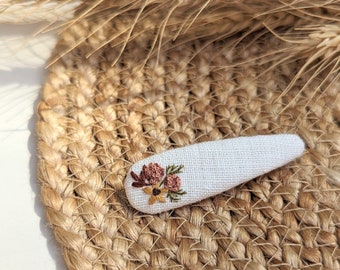 Embroidered Autumn wildflowers cluster clip | Girls floral Hair clip | Delicate linen keepsake hair accessory | Stitched snap clip keepsake
