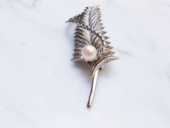 Vintage Curtis Sterling Silver Feather Brooch Wit… - image 3
