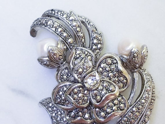 Vintage KJL For Avon Marcasite And Pearl Flower B… - image 5