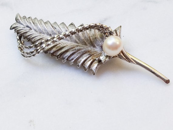 Vintage Curtis Sterling Silver Feather Brooch Wit… - image 1