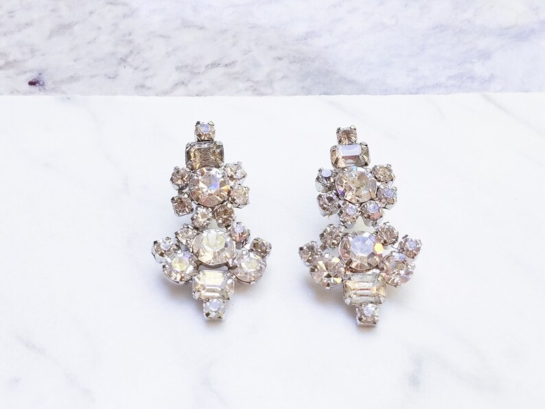 Vintage Rhinestone Flower Chandelier Earrings Earrings Etsy