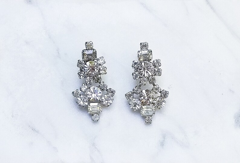 Vintage Rhinestone Flower Chandelier Earrings Earrings Etsy