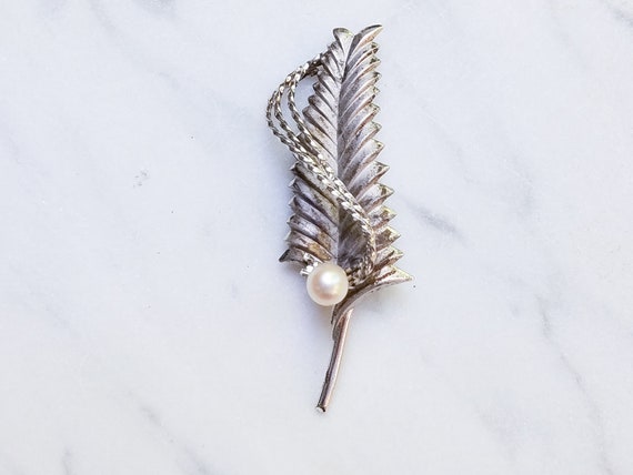 Vintage Curtis Sterling Silver Feather Brooch Wit… - image 2