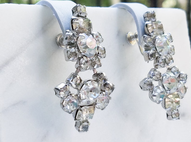 Vintage Rhinestone Flower Chandelier Earrings Earrings Etsy