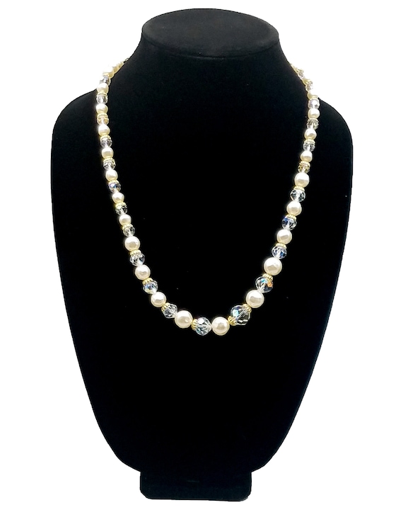 Vintage Laguna Faux Pearl And Crystal Bead Necklac