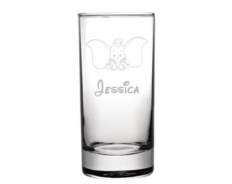 Personalised Disney Dumbo Elephant Tall High Glass Handmade FREE Name Engraved