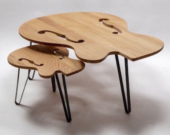 Guitar Coffee Table - Mancave - Music Studio - Design Table - Kaffeetisch - Table Basse - Oak- Music Furniture - Gretsch - Hollow Body- Gift