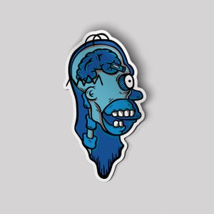 Homer Simpson X-Ray Brain Sticker | Creepy Cartoon Skull Decal | Blue Sci-Fi Horror Art | Unique Halloween Gift | Pop Culture Mashup