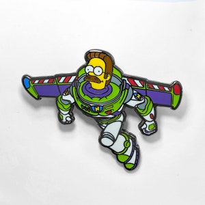 Ned Flanders as Buzz Lightyear Enamel Pin | Simpsons Toy Story Mashup Pin | Funny Cartoon Collectible | Custom Simpsons Pin