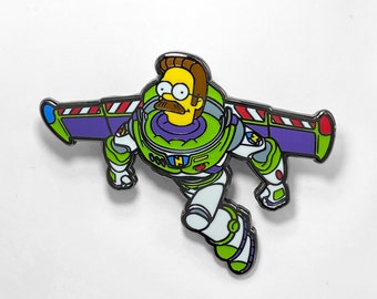 Ned Flanders as Buzz Lightyear Enamel Pin | Simpsons Toy Story Mashup Pin | Funny Cartoon Collectible | Custom Simpsons Pin