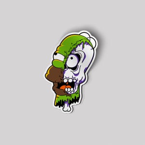 Melting Homer Simpson Sticker | Creepy Cartoon Decal | Dripping Skull Horror Art | Unique Simpsons Halloween Gift | Pop Culture Mashup
