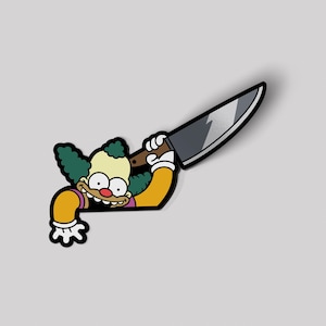 Sticker Krusty de Clown Peeker | Sticker geïnspireerd op Simpsons | Grappige cartoonsticker | Vinylsticker griezelige clown