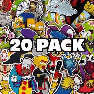 20-Pack Spooky Simpsons Stickers | Halloween Cartoon Decals | Horror-Themed Vinyl Sticker Set | Custom Simpsons Art