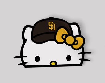 Cute Kitty Peeker Sticker – Brown & Gold Cap Vinyl Decal – 8&quot; Kawaii Car, Laptop or Water Bottle Sticker