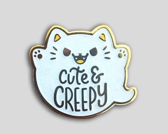 Lindo gato fantasma espeluznante esmalte duro Pin gótico espeluznante animales de dibujos animados Kitty broche mochila alfileres decoración regalo de Halloween