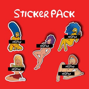 Naughty Cartoon Characters Sticker Pack - Marge Simpson, Leela, Luanne Platter & Lois Griffin | Vinyl, Weatherproof, Scratch-Proof
