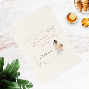 Hochzeit Geschirrtuch, Küchentuch, Brautdusche Geschenk, Schrift Handtuch, Baumwolle Geschirrtuch, Jubiläumsgeschenk, religiös, personalisiert