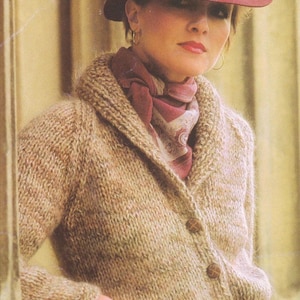 JACKET with SHAWL COLLAR Knitting Pattern. 2 Yarns - 7 Ply & 12-Ply Used Together Throughout. Quick Knit! Instant Download