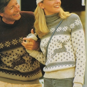 FAIR ISLE Reindeer and Snowflake Jumper Knitting Pattern Plus Mitts and Hat. Festive Winter Set, Family Knit. Instant Download