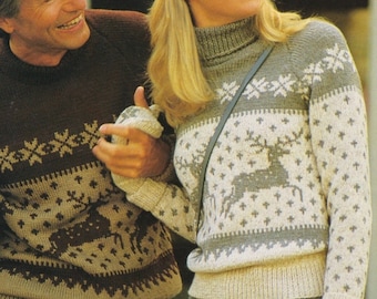 FAIR ISLE Reindeer and Snowflake Jumper Knitting Pattern Plus Mitts and Hat. Festive Winter Set, Family Knit. Instant Download