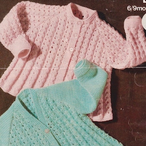 MATINEE Coat/ Jacket Knitting Pattern using Double Knit/ 8-Ply. 6 to 9 month Baby. Round or V-Neck. PDF Instant Download