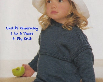 Kinder Guernsey Pullover Strickmuster: Vintage Style (1-6 Jahre) (PDF Pattern)