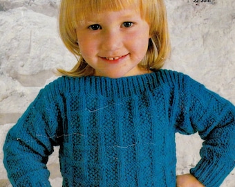 Vintage Kinder Pullover mit Strukturmuster und U-Boot-Ausschnitt, Strickanleitung (PDF-Download)