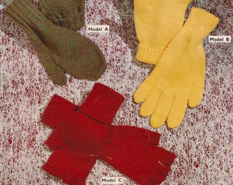 Basic GLOVES Pattern - Finger Gloves, Mittens and Half Mitts Knitting Patterns. To Fit an Average Sized Hand.  Instant Download