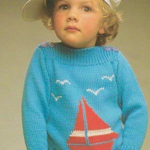 Modello di maglia per maglione a forma di barca a vela: DK/9 fili. Taglie 1-4 anni (modello PDF)