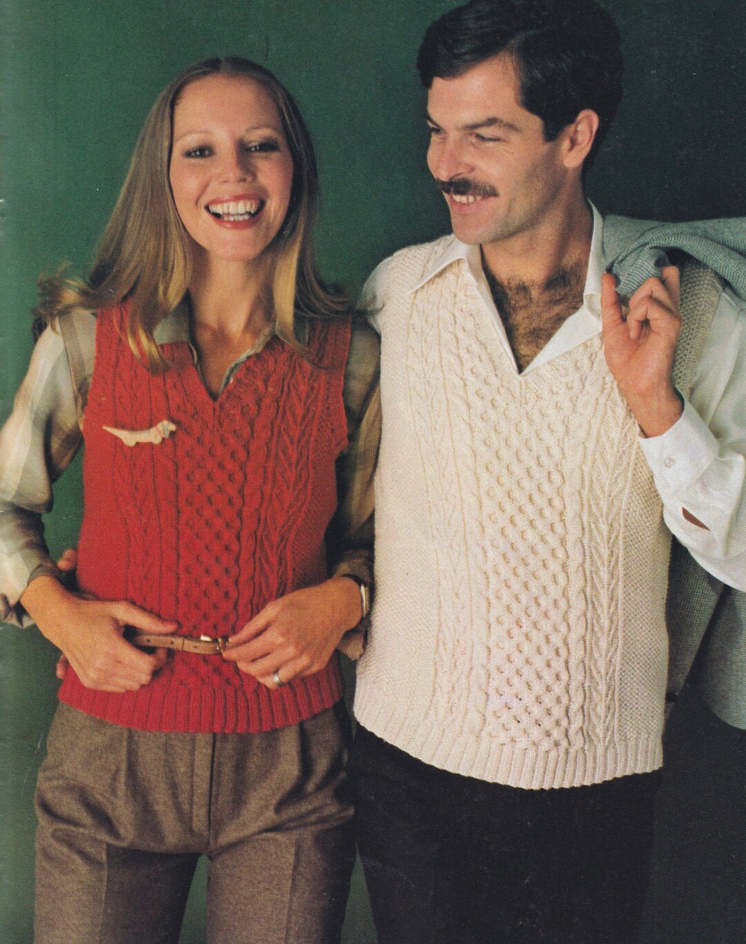 His 'n Hers Knitted Cable Vest, Pullover Top Knit Pattern, Vneckline
