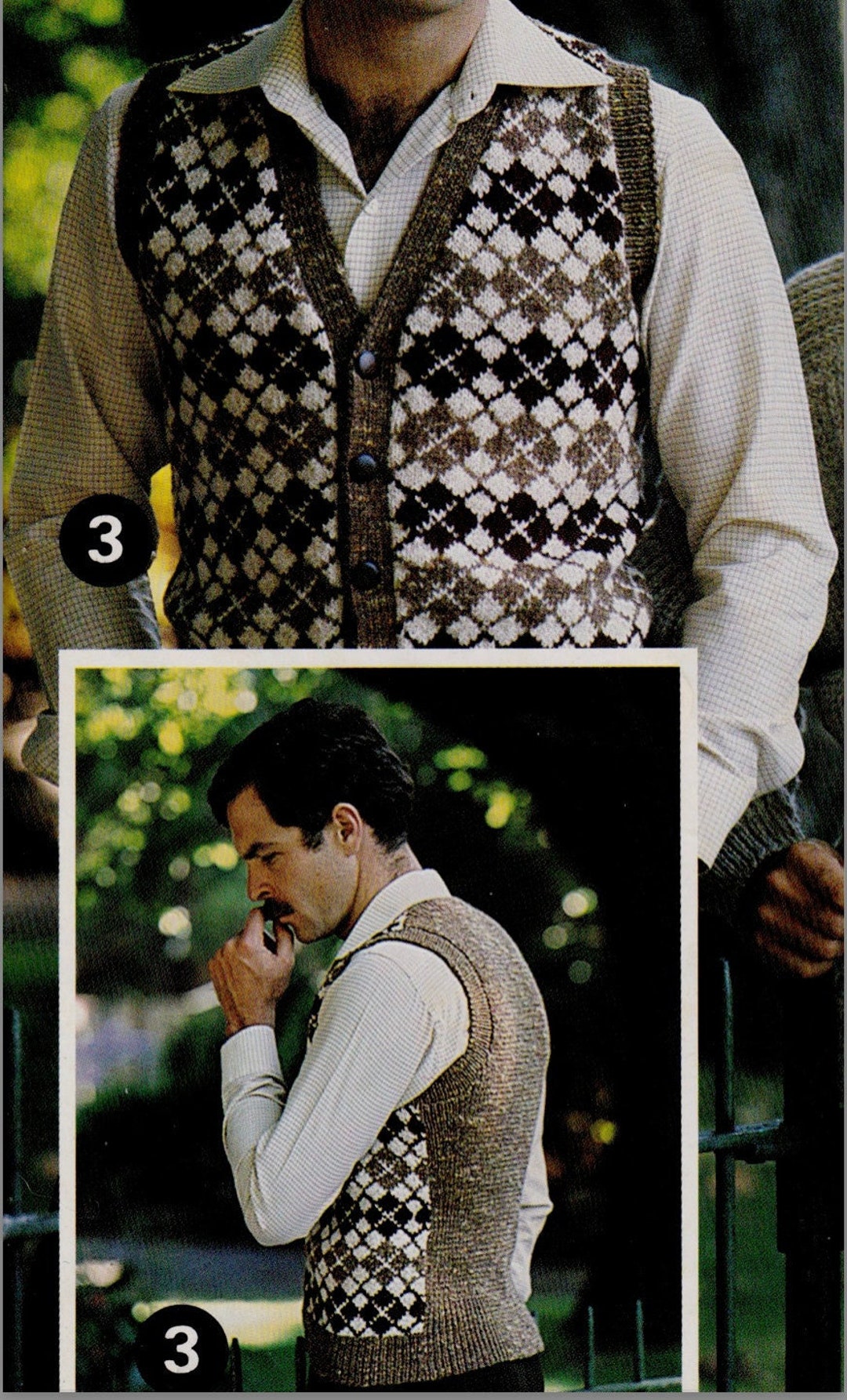 Retro ARGYLE Vest Knitting Pattern Button Front Fair Isle Etsy