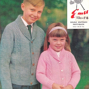 Child's Shawl Collar Cardigan Knitting Pattern: Cabled Panels, DK Yarn (PDF Download)