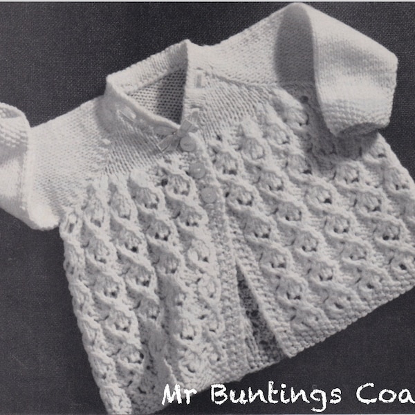 Baby Lace and Ribbon Matinee Coat Knit Pattern, Long or Bracelet Length Sleeve, To Fit Up To 6 months. PDF Instant Download