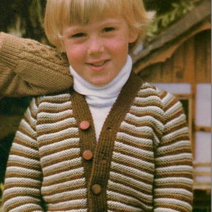 Kids Striped Cardigan Knitting Pattern, Stripes in 4 Colours. Double Knit (8 ply). Child up to 6 Years. Digital download