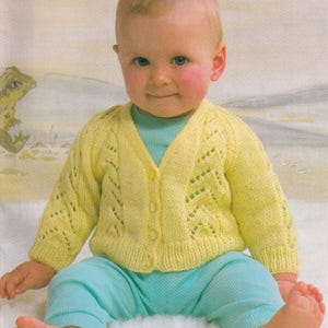 Baby V-Neck Cardigan Knitting Pattern: Lacy Panels. Double Knit (PDF Download)