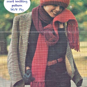 Double Knit (8-Ply) SCARF and HAT Knitting Pattern. Instant Download