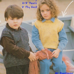 Child's Vest Knitting Pattern: Round or V-Neck, 8-Ply. Ages 2-8 Years. (PDF Download)