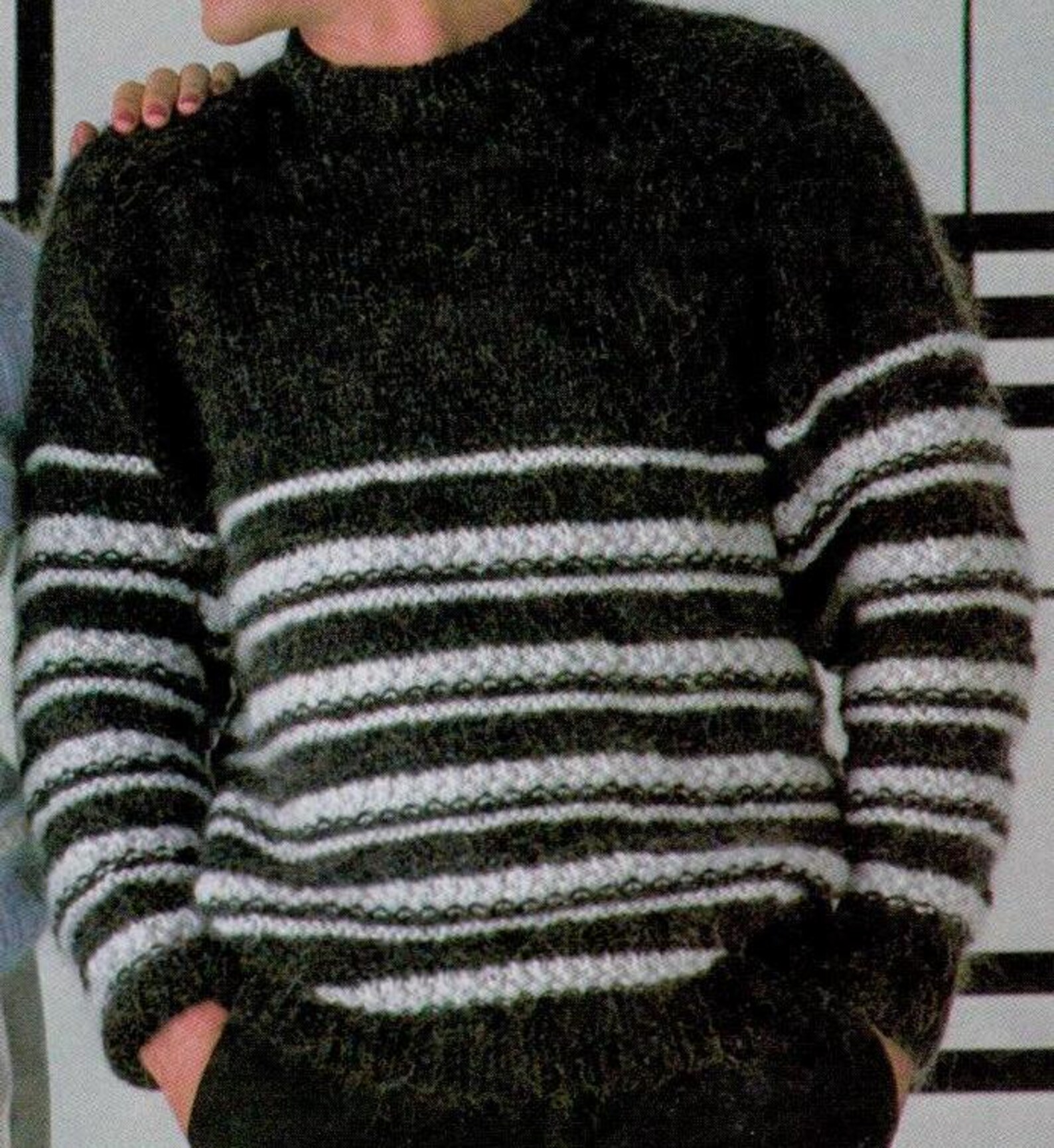 Striped Texture Jumper Knitting Pattern: Raglan Sleeves, Colour Block ...